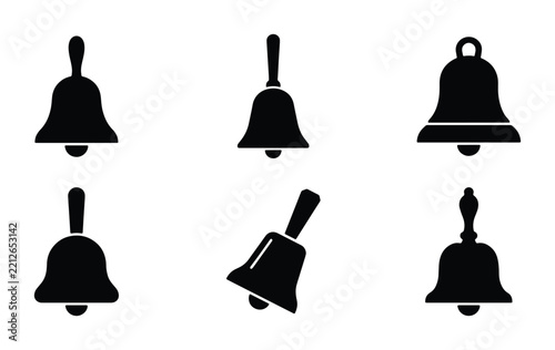 Bell silhouettes set with various handbells and a service bell for alert or notification design