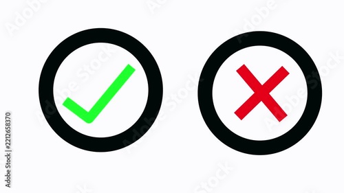 Animated green check mark and red cross symbol 4k