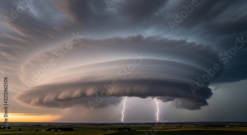 Plakat Dramatic Supercell Thunderstorm Cloud with Lightning Strikes