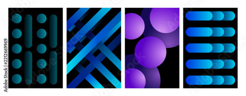 Set of abstract geometric backgrounds with blue and purple shapes