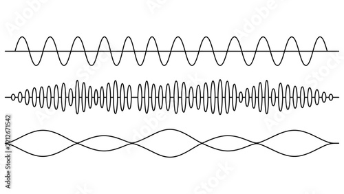 Symmetric audio waveforms and repetitive frequency signal shapes.