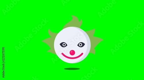 Animated Clown Face with Green Hair Waving on Green Screen Background
