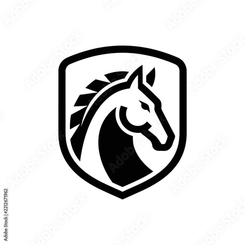 Black and White Horse Shield Vector Logo