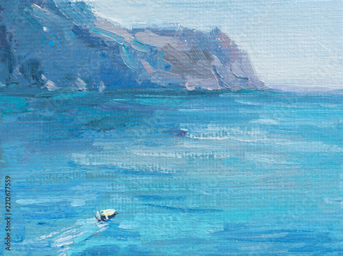 Fotografie Turquoise sea stones white sailboat