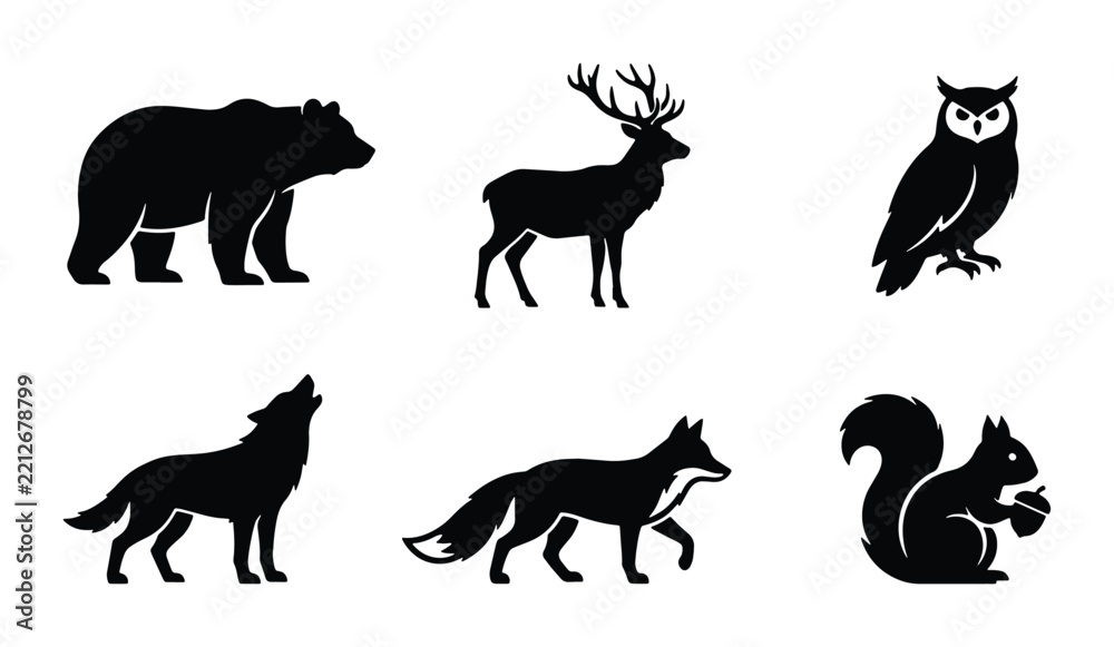 Obraz premium Forest animals silhouettes for logo or sticker