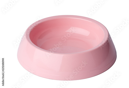 Ceramic pink pet bowl placed on a white background for pet feeding