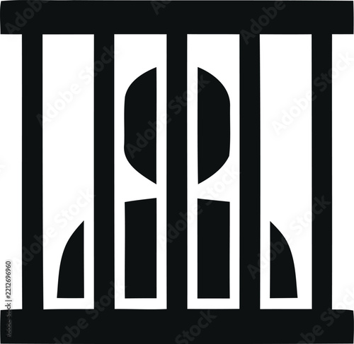Minimalist black icon representing a person trapped behind prison bars symbolizing incarceration justice system or loss of freedom