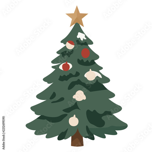 Vector Christmas Tree with Golden Star and Festive Ornaments