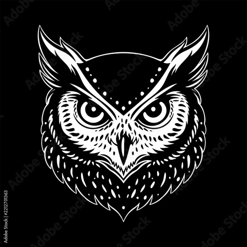 Mystic Owl Head Portrait Vector Line Art