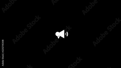 White speaker and sound wave icon on black background, representing audio volume, notification, announcement, communication, media playback, voice, music, broadcasting, and digital audio control.