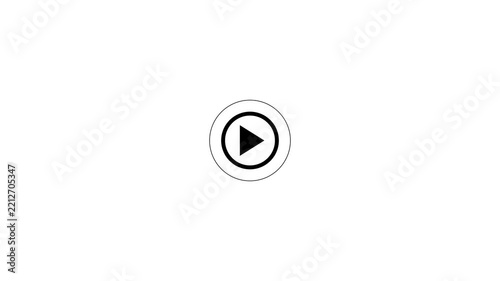 Minimal circular play button icon with black triangle and concentric outline rings on white background, representing video playback, media control, streaming, entertainment, and digital interface.