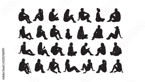 Isometric People Sitting Silhouette