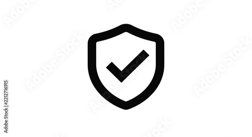 Shield with checkmark icon on a white background represents security