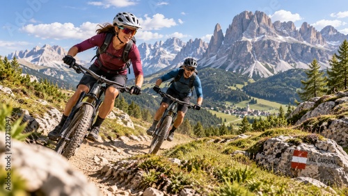 Mountain Biking in the Dolomites With Stunning Views of the Valley and Peaks