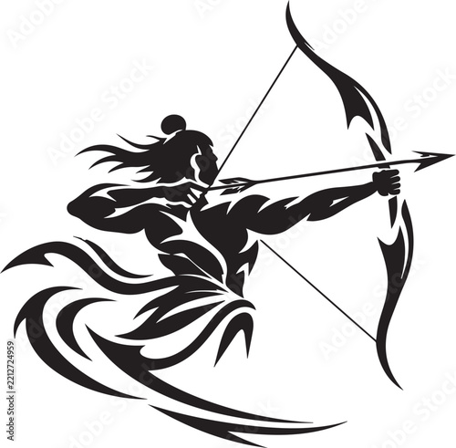 Fotografie Lord Rama with arrow killing Ravana in Navratri festival of India poster with hindi text Dussehra, Vector illustration