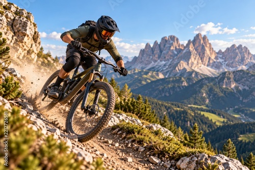 Mountain Biker Rides on a Dirt Trail Near High Mountains During Daylight