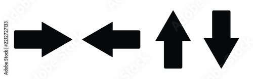 Solid black directional arrow icon set displaying inward horizontal facing and vertical up down orientation
