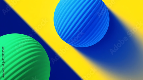 Two textured spheres in green and blue