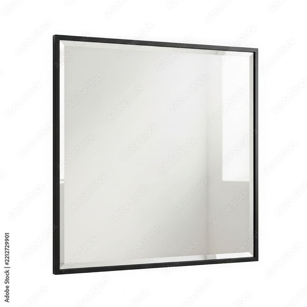 Fototapeta premium Modern square mirror with thin black frame