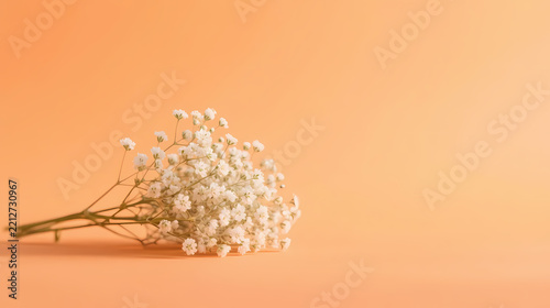 White baby's breath bouquet on warm orange background