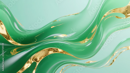 Flowing green and gold abstract waves