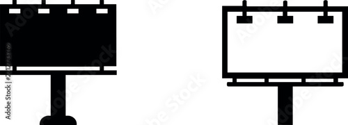 Outdoor advertising billboard sign icon on black and white backgrounds with billboard