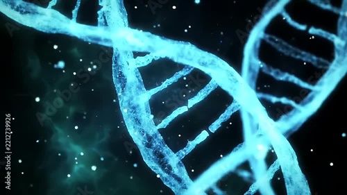 Gleaming Blue DNA Double Helix Floating Through Cosmic Night Sky With Stars