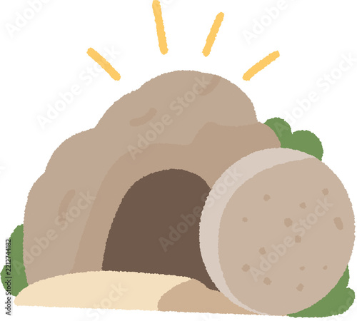 Obraz na plátně Empty Tomb of Jesus Resurrected with Rolled Stone Illustration