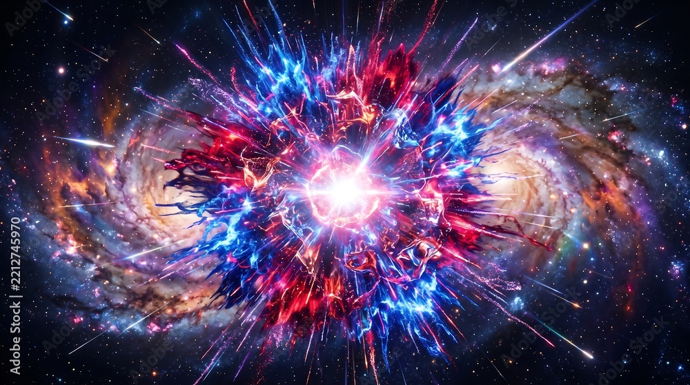 Fototapeta premium Vibrant Cosmic Explosion in Deep Space Illustrating Astrophysics Concepts for Educational and Sci-Fi Use