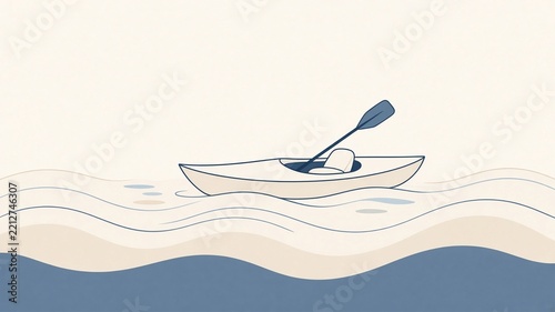 Illustrated wave lines and boat outline