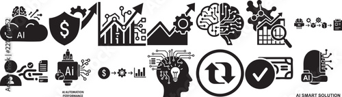 Artificial intelligence icons depict automation finance and data analysis concepts