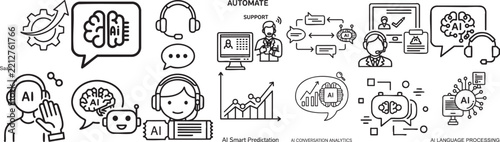 Artificial Intelligence Line Icons Depicting Automation And Data Analysis