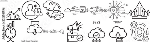 Set Of Line Icons Depicting Cloud Computing Data Transfer And Network Systems