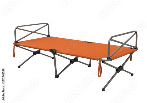 Orange hospital bed with metal frame