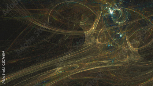 Obraz na plátně Abstract fractal art with swirling lines and glowing orbs creates dynamic and mysterious visual effect