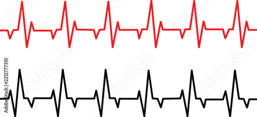 Red and black heart beat pulse line icons isolated on white background