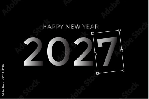 Happy New Year 2027  black and white color gradient. Perfect for New Year greetings, holiday celebrations, countdown events, party invitations, seasonal promotions, and festive background designs.