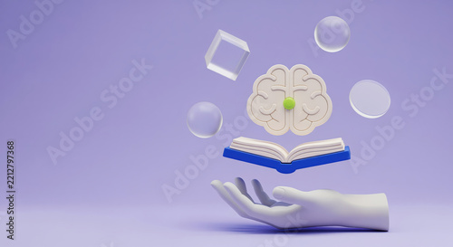 Reading and active learning strengthen knowledge and memory, with brain development at the heart of a purple education background for promoting books and lifelong study