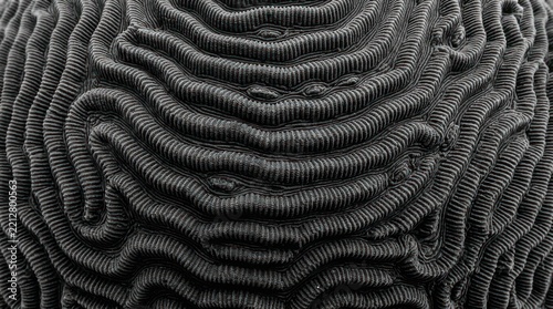 A high-magnification microscopic image reveals the intricate, undulating surface of a human ear canal.