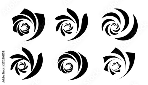 Abstract Spiral Floral Logo Collection - Black and White Vector Symbols