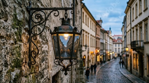 historic wrought iron street lantern in an old city