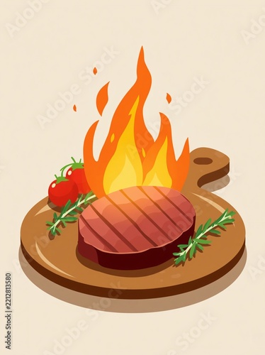 Illustration of a steakhouse barbecue flyer template design featuring a grilled ribeye steak