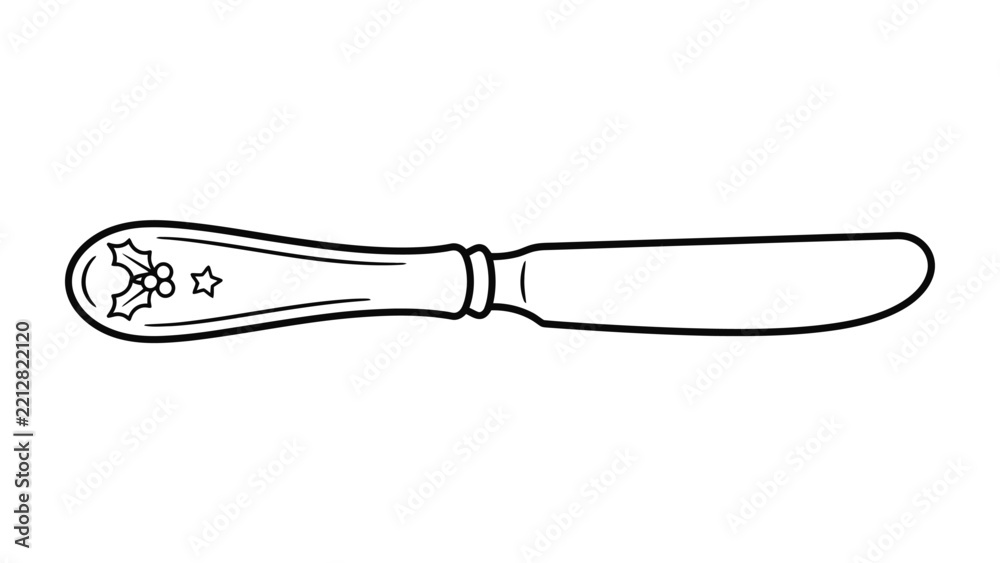 Obraz premium Christmas Knife: A stylized illustration of a butter knife, its handle adorned with festive Christmas holly and stars, perfect for holiday baking or serving.