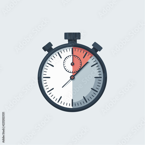 A flat vector illustration of a classic analog stopwatch displays time on a light.