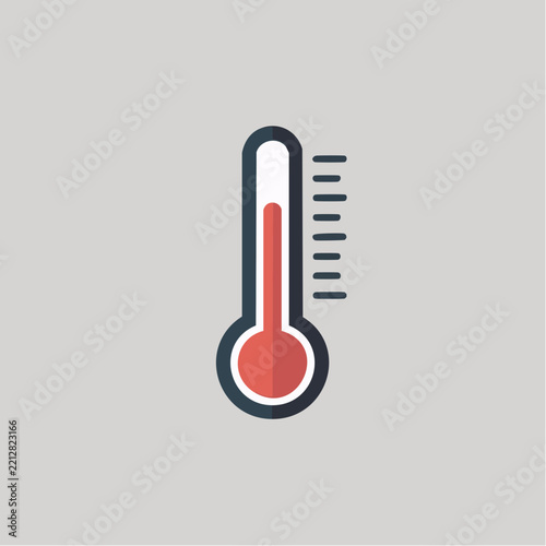 A minimalist flat icon depicts a thermometer indicating a high temperature level.