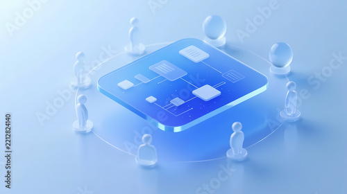 Floating blue transparent chip with glowing patterns