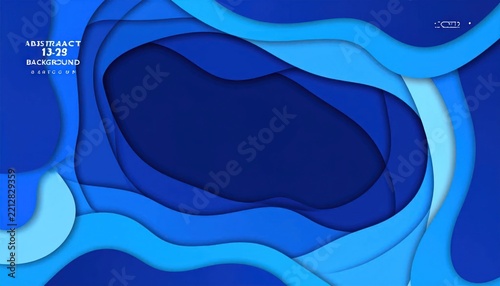 Blue layered paper cut wavy background with central void.