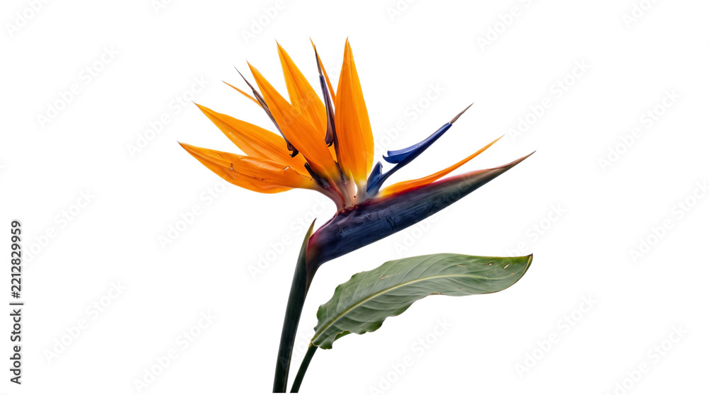 Naklejka premium Vibrant bird of paradise flower with green isolated on transparent background
