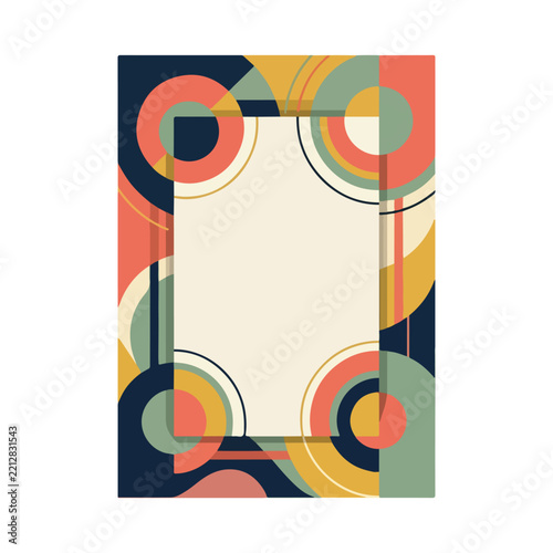 Geometric frame background with abstract retro shapes and vintage color palette for poster