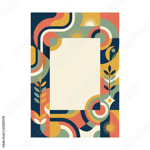 Abstract geometric frame with retro aesthetic and organic shapes for modern creative design vector
